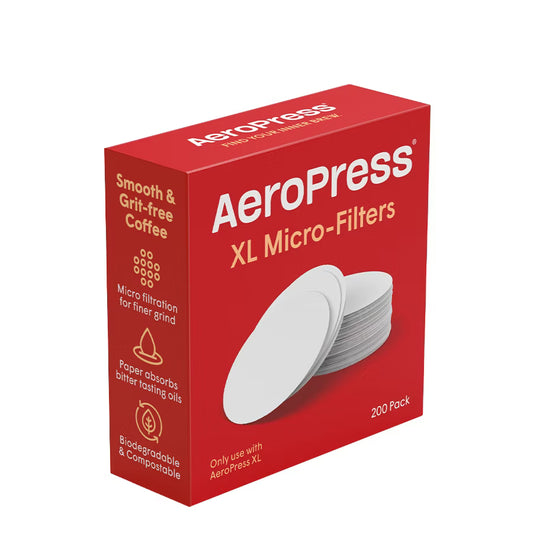 Red box of Aeropress XL Micro-Filters on a white background