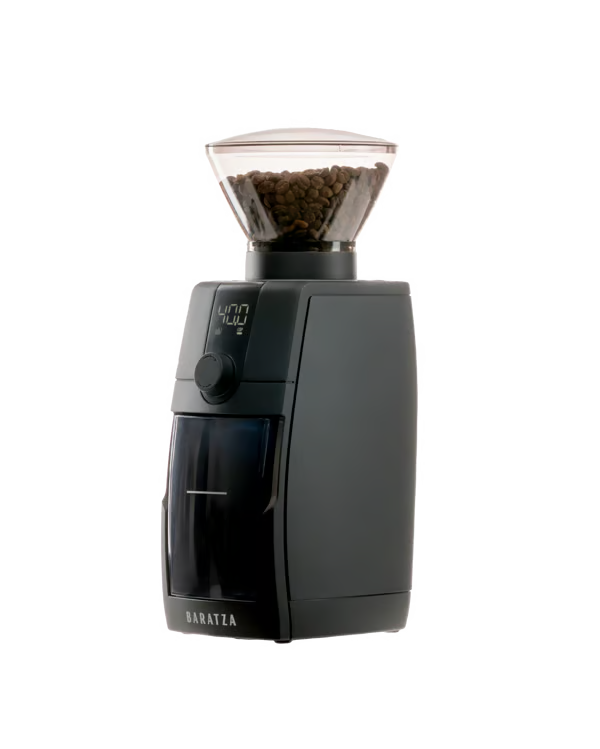 Encore™ ESP Pro Coffee grinder with beans on a transparent background